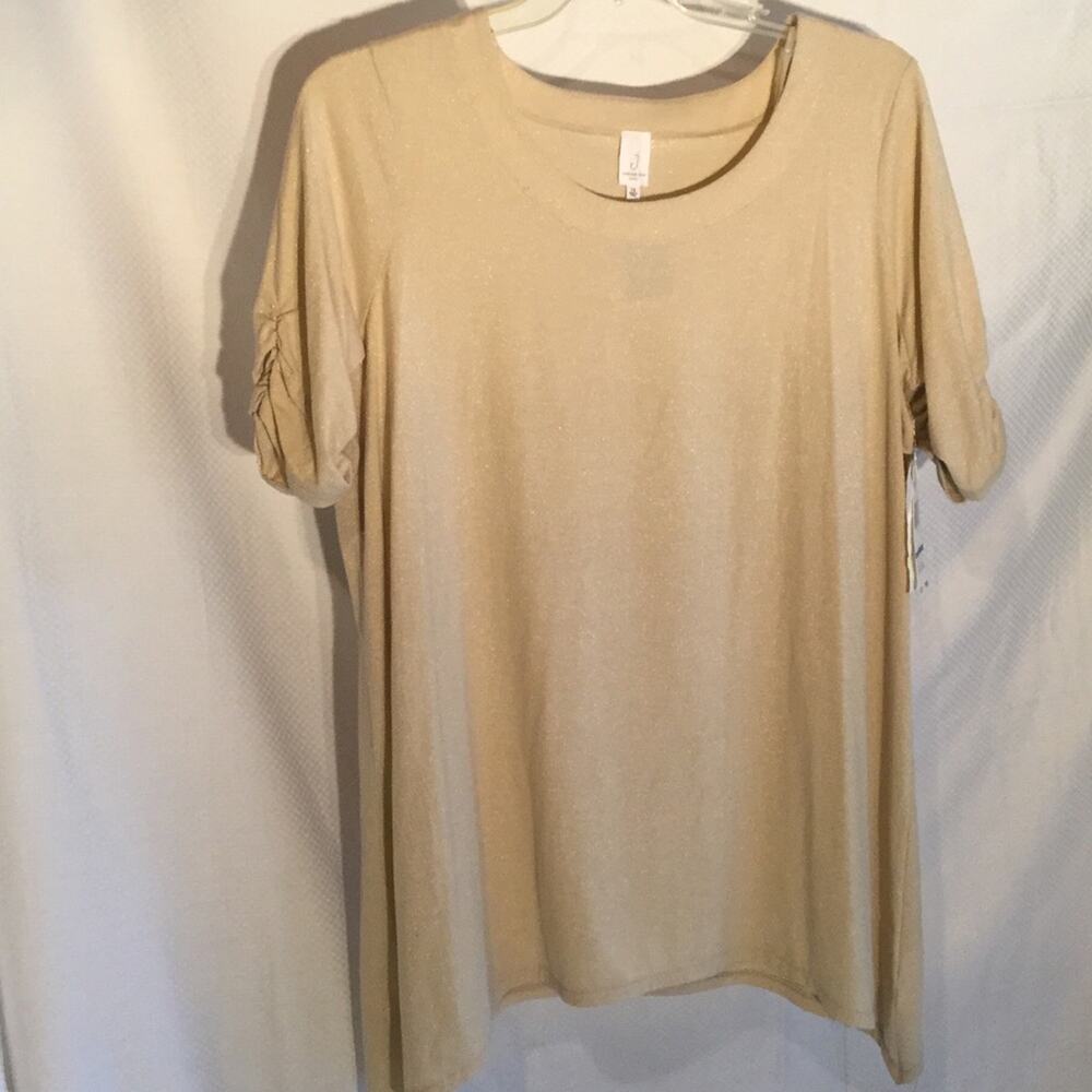 Jones New York 1x high low knit cream/gold top